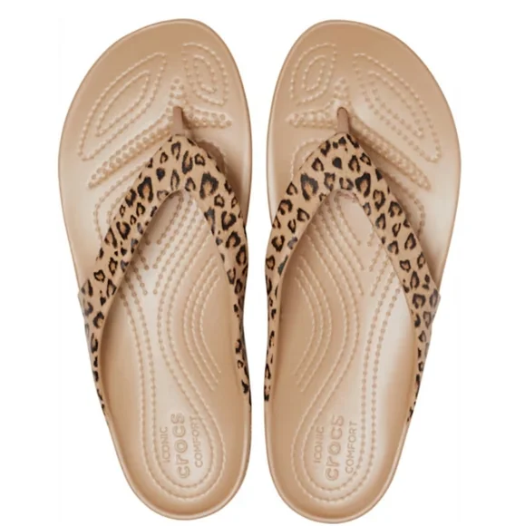 Crocs Women's Kadee II Leopard Flip Sandals - Picture 2 of 6